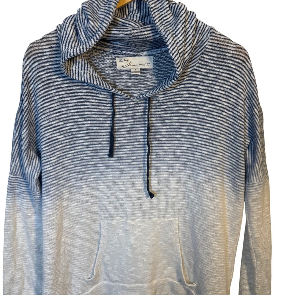 Vintage Havana Womens Small Sweater Blue White Striped‎ Ombre Knit Hoodie
